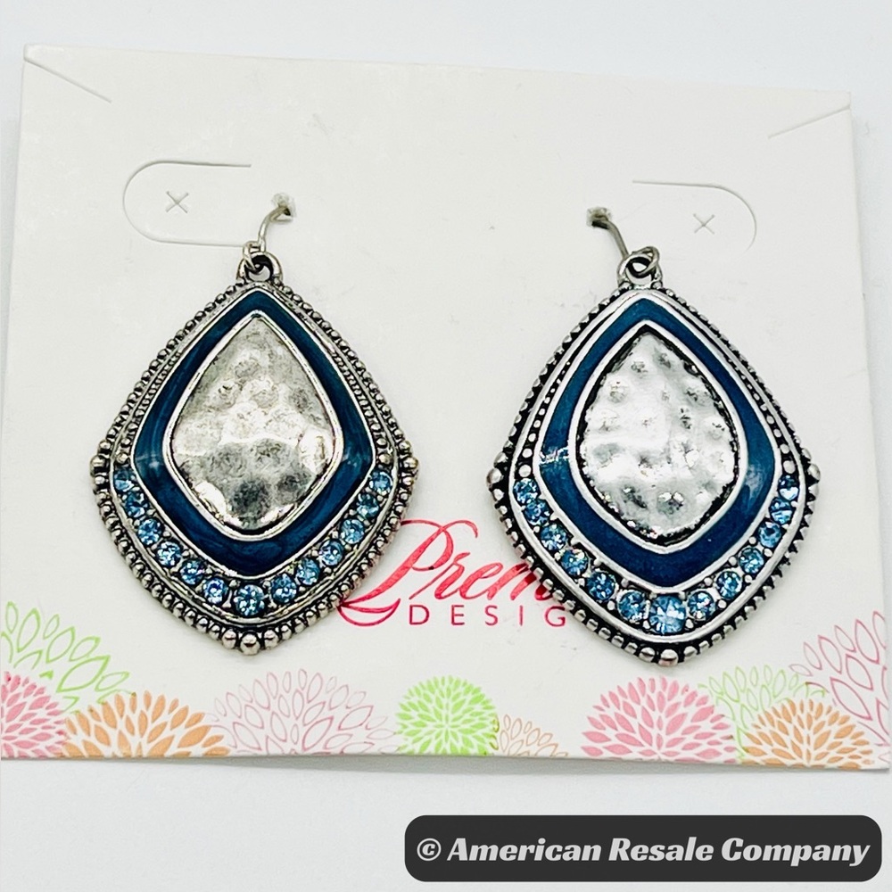Premier Designs Hammered Teardrop Earrings With Blue Swarovski Crystal Accents